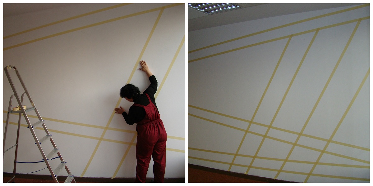 pasul 2 colorare perete birou model geometric
